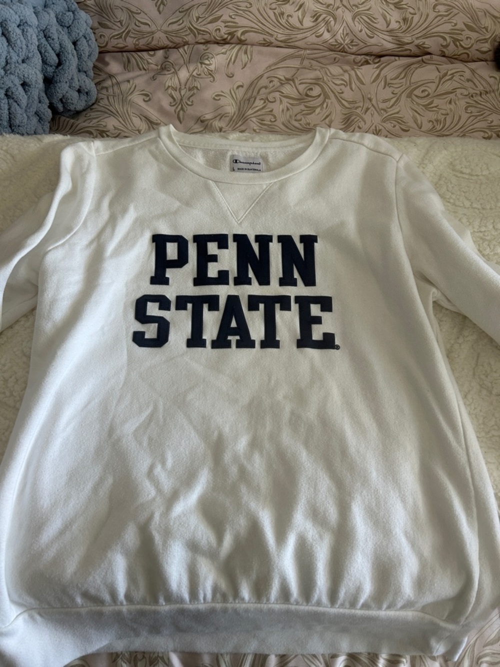 Champion White Crewneck Sweatshirt with Navy PENN STATE Logo
